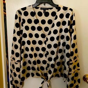 INC International Concepts Women’s Long Sleeves Front Tie Pollka Dots Tops